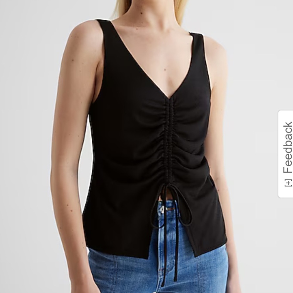 Express Women’s Black Ruched Drawstring V-Neck Tank Top Size L NWT